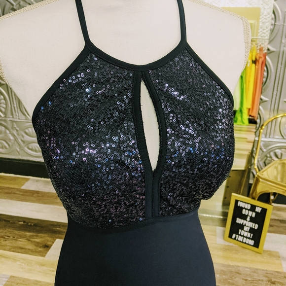 Navy Sequin and Jersey Dress - Picture 2 of 4